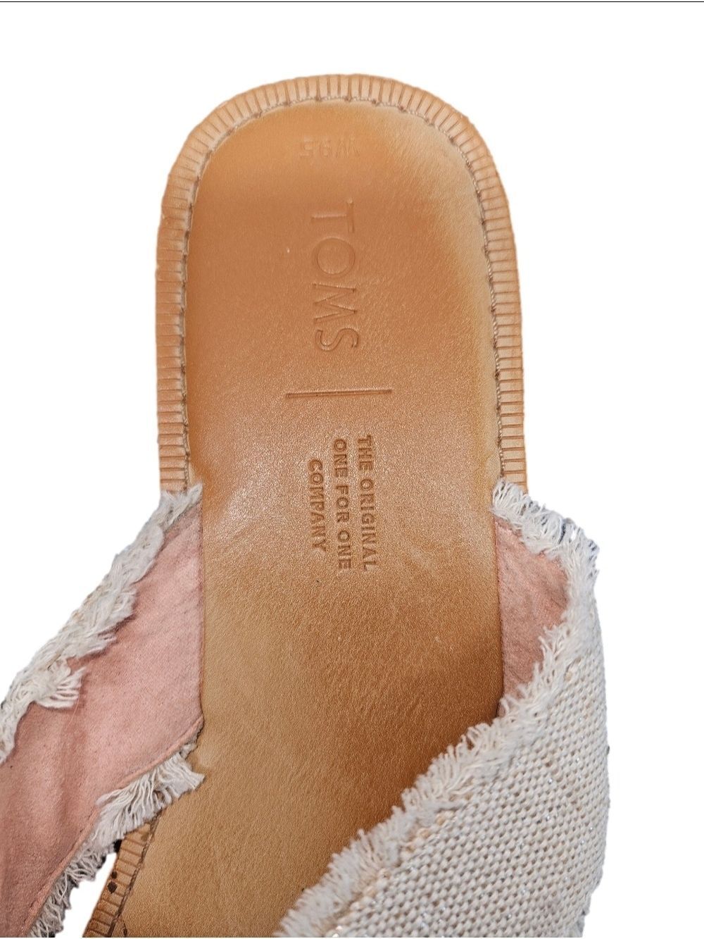 TOMS 9.5 Frayed Cross Strap Slide Sandals Cream Boho Slip-On - Picture 5 of 8